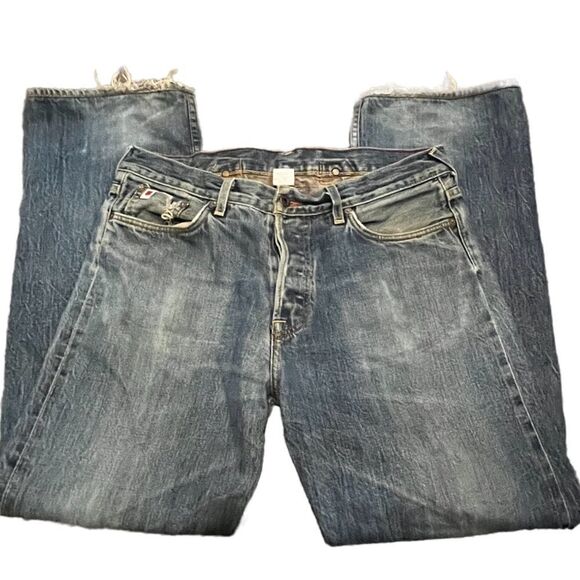 RARE SELVEDGE LUCKY BRAND VINTAGE CUFFED RED EDGE JEAN BACK CINCH USA MADE 33x32 - Picture 1 of 14